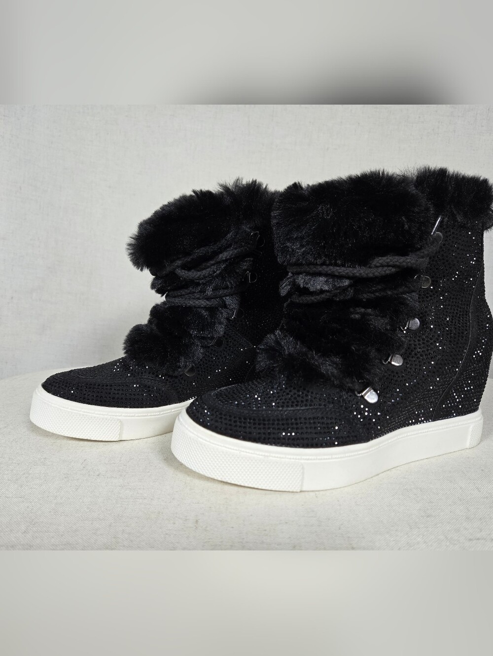 Black Steve Madden Faux Fur Rhinestone Boots – Women